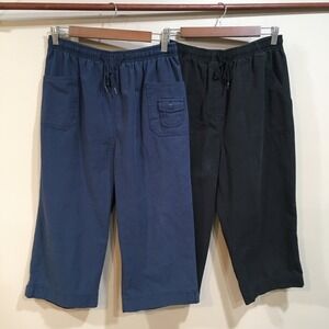 CC Hughes Elastic Waist Drawstring Capri Pants Women M Navy Black Casual Neutral